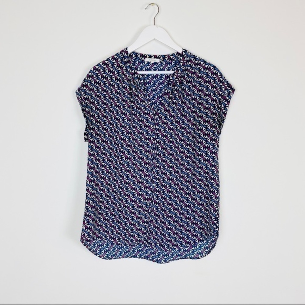 Pleione Anthropology Blue Pink Top Size M